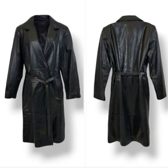 NEW Vintage 90's Express 100% Genuine Leather Belted Trench Coat Size Medium - Picture 2 of 13